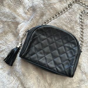 Daniel Black Leather Quilted Crossbody Purse with Tassel